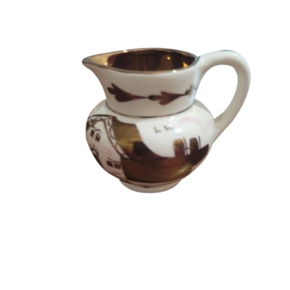 Old Castle Copper Luster 3 1/8" T Creamer Jug English Cottage Scene VINTAGE